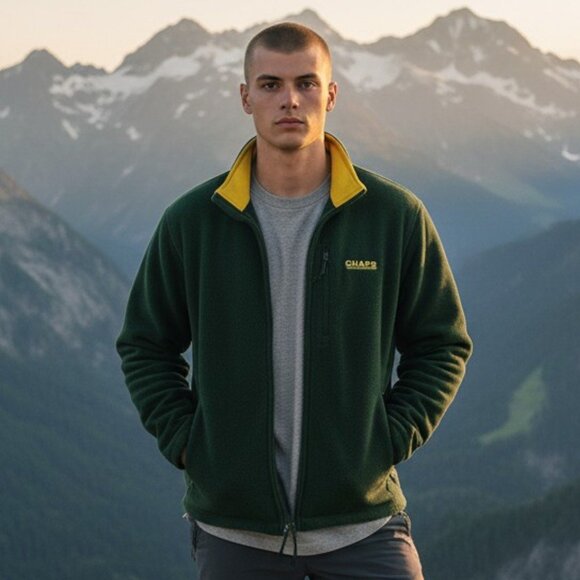 Chaps By Ralph Lauren Full Zip Fleece Jacket Men's Size XL Dark Green/Yellow VTG - Picture 13 of 14